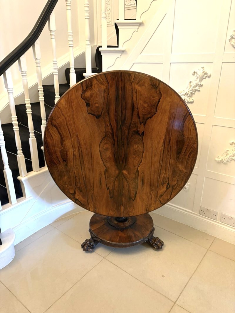 Antique Exceptional William IV Rosewood Circular Dining Table – Centre Pedestal – Outstanding Figured Top